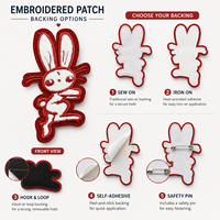 Op maat gemaakte konijnen geborduurde patch rood witte stof applicatie met gestikte omtrek voor kleding tassen hoeden groothandel