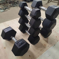 Haltères hexagonaux en caoutchouc colorés à prix de gros – Ensemble d'haltères hexagonaux fixes recouverts de caoutchouc pour salle de sport 5LB 10LB 15LB 20LB 30LB 40LB
