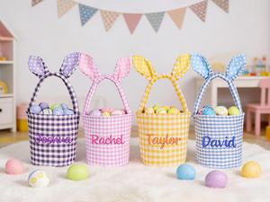 Panier de Pâques brodé personnalisé pour enfants, panier lapin avec nom, panier de chasse aux œufs de Pâques, <span class=keywords><strong>premier</strong></span> cadeau de Pâques pour filles et garçons - Product Image 1