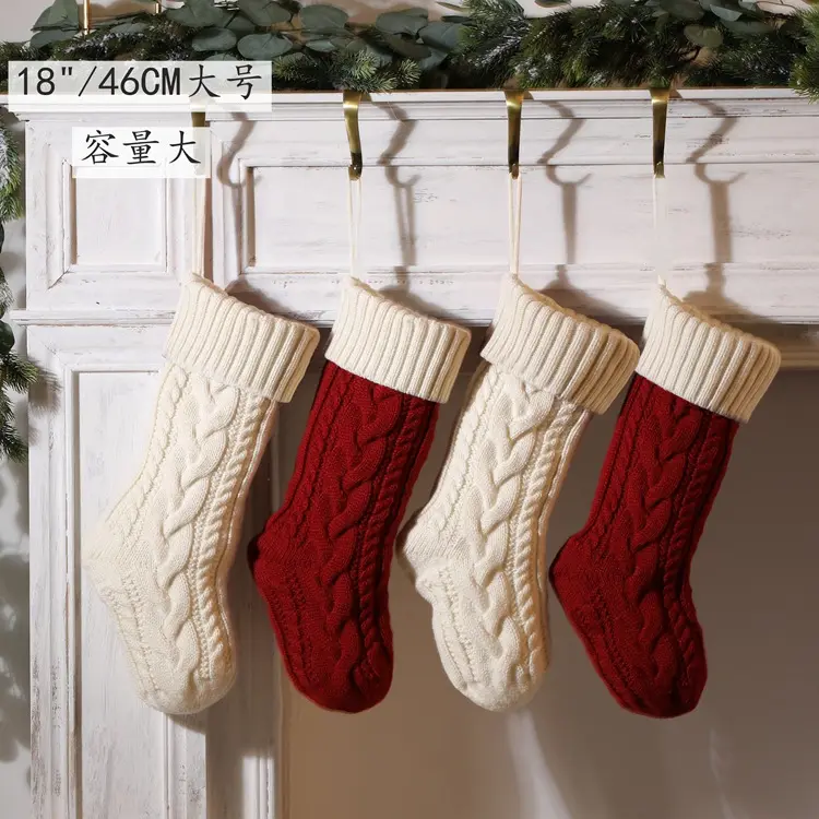 2023 New Year 18 Inch Knitted 4 Pack Christmas Stocking Wholesale Custom Candy Holder for Family Holiday Xmas Party Decoration