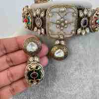Parure de bijoux de mariée multi-éléments inspirée de Sabyasachi, plaquée or 14 carats, pour fiançailles, fête, mariage, collier et boucles d'oreilles pour femme
