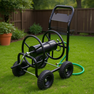 Chariot porte-tuyau d'arrosage DB Garden en métal 97x53x100cm avec roues pour l'arrosage extérieur - Product Image 2