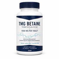 TMG Bétaïne Triméthylglycine Bétaïne Anhydre Comprimés Nutrition de Méthylation Bien-être Cellulaire Fourniture Quotidienne Marque Privée