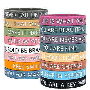 Pulseras de silicona con diseño geométrico inspirador, 16 unidades, citas en inglés, pulseras de moda unisex, joyería impermeable - Product Image 2