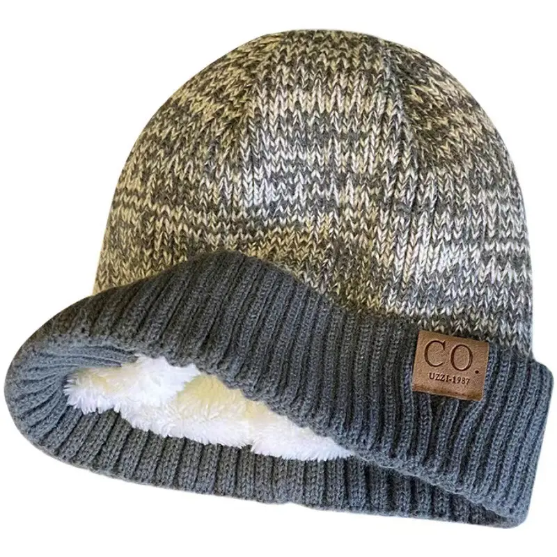 OEM3mウールセーターアクリルカシミア冬暖かい冷たいニットビーニーパッチワーク加熱フリースqunliang豪華なシルクサテン裏地付き帽子