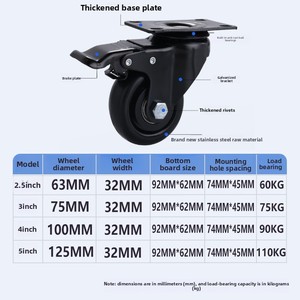 Industriële zwenkwielwagen met vlakke basis, 3-45 inch, stille, soepel rollende wielen, PP materiaal - Product Image 2