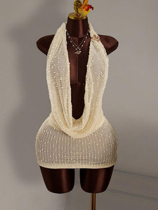 Nuovo Abito Estivo <span class=keywords><strong>Sexy</strong></span> Senza Schienale in Maglia, Vestito Corto Casual da Spiaggia per Ragazze, Abiti <span class=keywords><strong>Corti</strong></span> da Donna per Vacanze - Product Image 6