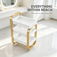 Chariot de Salon à 3 Niveaux Doré et Blanc, Chariot Roulant de Rangement pour Coiffure et Beauté avec Roues Universelles – Vente en Gros