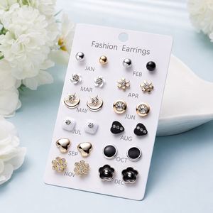 New 12 Pairs Tiny <b>Stud</b> Earrings Set Zinc Alloy <b>Silver</b>/Gold Plated Imitation Pearl Star Moon Flower Small Heart Cute Trendy - Product Image 5