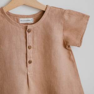 Combinaison pour bébé nouveau-né respirante unisexe à manches courtes en coton 100% lin pour l'été, vêtements pour bébé de 0 à 3 mois - Product Image 5