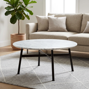 AK Brass Modern Round Iron Metal Coffee <b>Table</b> <b>Brown</b> Finish with Marble Top for Living Room Hotel Interior Furniture - Product Image 2