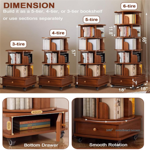 Hot Selling Wooden Narrow Tall Bookshelves 5 Tier Rotating <b>Corner</b> Book <b>Storage</b> Shelf Tower - Product Image 3