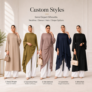 Set Musulmano in Due Pezzi Stile Turco con Logo Personalizzato, Abaya Irregolare Modesta e Pantaloni a Gamba Larga, Abbigliamento Islamico da Donna OEM - Product Image 4