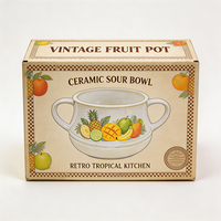 Bol à soupe en céramique à double poignée, imprimé fruits tropicaux (ananas, mangue), vaisselle en porcelaine pour la restauration en gros
