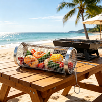 Barbecue portable en acier inoxydable avec panier roulant, résistant à la chaleur, à la corrosion, anti-poussière et antiadhésif