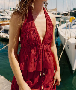 MYST&ZA Vêtements Femme Été 2026 Nouvelle Collection Sexy <span class=keywords><strong>Dos</strong></span> <span class=keywords><strong>Nu</strong></span> Volants Col Halter Court Sans Manches <span class=keywords><strong>Top</strong></span> 8741222 8741223 - Product Image 2