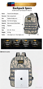 Nouveau sac à dos tactique pour garçons de grande capacité, camouflage, sac à dos d'étudiant pour la randonnée, sac à dos pour ordinateur portable - Product Image 6