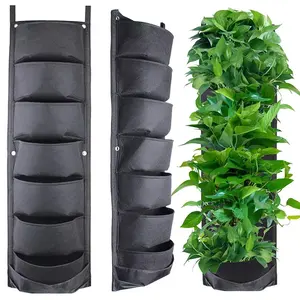 Balcony Hanging Decor 7 Pouch Flowerpot Felt Garden Wall Planter Vertical Grow Bags With Pockets