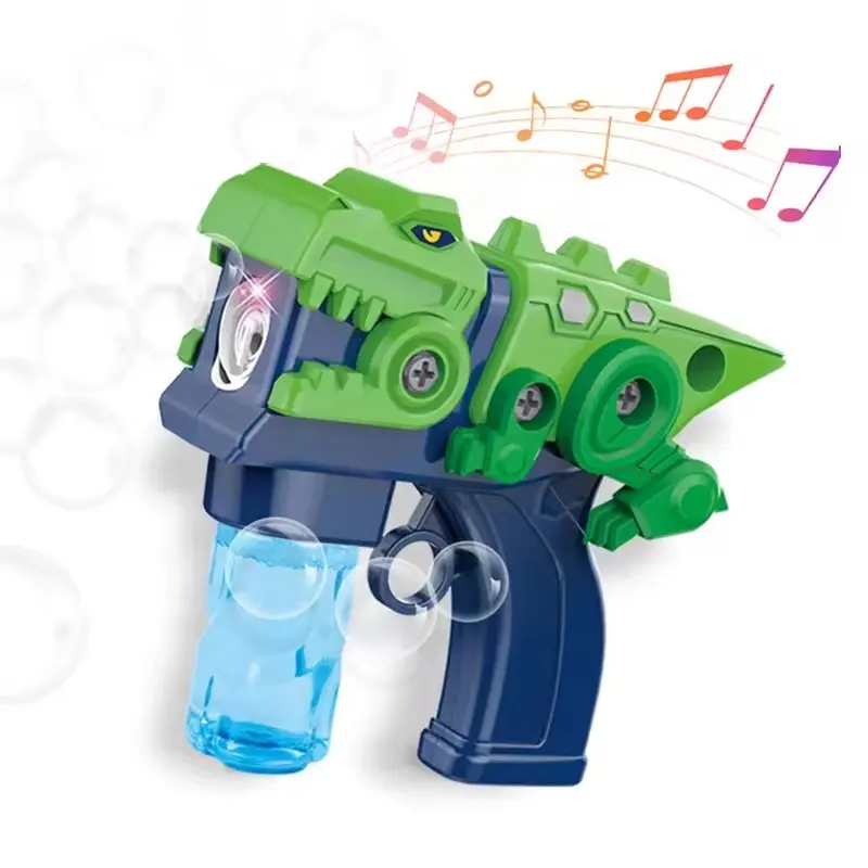 बच्चों के लिए आउटडोर इलेक्ट्रिक बबल गन मशीन डायनासोर बबल ब्लोअर खिलौने DIY डिस्सेम्बली शैक्षिक खिलौना