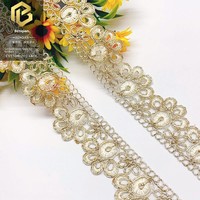 LEIXUSI Dentelle brodée géométrique dorée de 3,5 cm, style ethnique pour Hanfu, Cheongsam, vêtements, accessoires de décoration intérieure