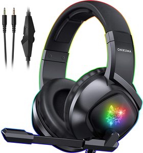 Auriculares <span class=keywords><strong>ONIKUMA</strong></span> <span class=keywords><strong>K19</strong></span> RGB con luz LED, sonido envolvente 7,1, cancelación de ruido, auriculares con micrófono para juegos para o PS4 PS5 XBOX PC Gamer - Product Image 1