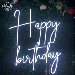 Letrero LED de Neón con Letras Cursivas de Feliz Cumpleaños, Luz Blanca Cálida con Reverso Acrílico, Decoración para Fiestas de Cumpleaños, Pared de Plantas Verdes, Decoración para Cabina de Fotos - Product Image 1