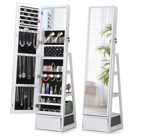 Xoay miễn phí đứng trang sức Gương tủ với đầy đủ gương và lưu trữ giá với ngăn kéo - Product Image 6