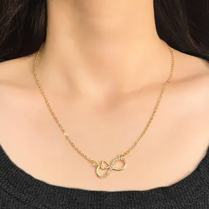VKME Heart Rhinestone Infinity 8 Collar para mujer Joyería