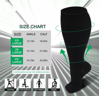 Chaussettes de compression à coupe ras du cou grande taille pour femmes, hommes et jeunes, 20-30 mmHg, mollets extra larges, antibactériennes, respirantes, soutien de la circulation