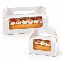 Boîtes de transport longues personnalisées pour gâteaux, en carton, avec fenêtre transparente, poignée, recyclables, pour emballage de desserts à emporter en boulangerie