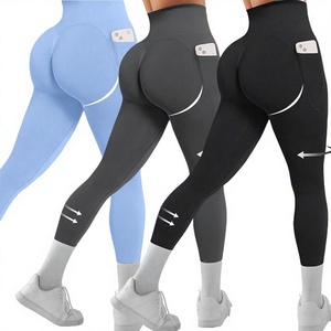 Colors High Waist Seamless Spandex/Nylon Scrunch for <b>Pocket</b> Sport <b>Leggings</b> Solid Color Gym Pants Quick Dry Workout - Product Image 1