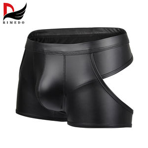 Atmungsaktive, modische, erotische Unterwäsche aus Kunstleder für Männer, sexy, hohl geschnittene Unterhose, Herren-Boxershorts - Product Image 2