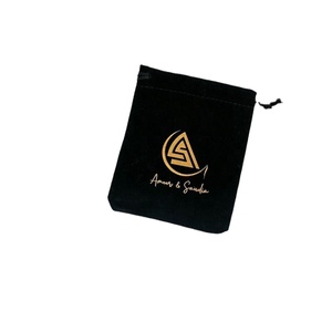 Wholesale Customize Golden Logo Print 7x9cm Small <b>Black</b> Jewelry Packing Pouch Drawstring Gift <b>Velvet</b> Bag - Product Image 1