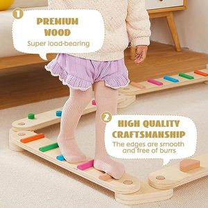 Marchepieds en bois équilibre pour enfants step stone meubles jouet enfant en bas âge activité gym Balance Beam - Product Image 4