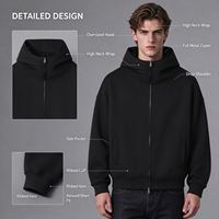 Hoodie Oversize Pria dengan Logo Custom, Kerah Hoodie Tebal 430GSM, Resleting Penuh, Bahan French Terry, Kantong Samping, Manset Rib, Lengan Regular