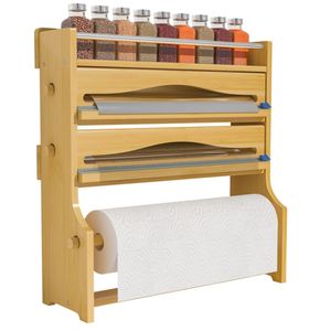 Organisateur de cuisine moderne en bambou, quatre niveaux, multifonctionnel, porte-serviettes en papier, distributeur de <span class=keywords><strong>film</strong></span> plastique, <span class=keywords><strong>film</strong></span> alimentaire, papier aluminium - Product Image 1