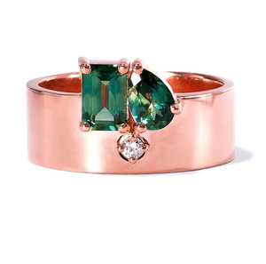 Bague de bricolage en laiton plaqué or 18 carats avec émeraude et saphir taillé en poire et diamant Bague d'accent en pierres précieuses à la mode - Product Image 5