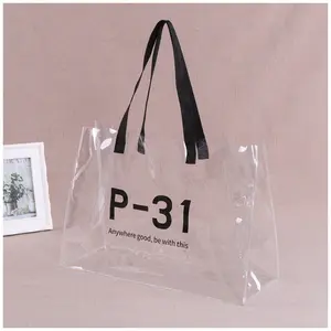 맞춤형 여성용 천 보관 가방 방수 투명 쇼핑백 투명 PVC 토트백