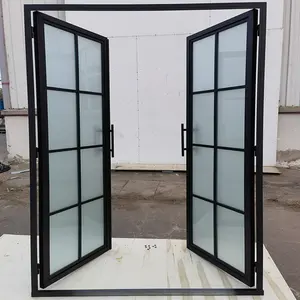 Çift cam çelik ses geçirmez dış fransız tarzı kapılar hafif çelik ızgara kapı