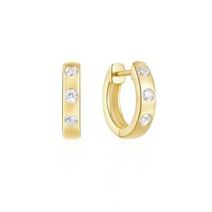 Aros Redondos de Plata de Ley 925 con Circonitas CANNER, Aros Huggies Chapados en Oro de 18K, Venta al por Mayor para Mujeres, para Fiestas - Product Image 1