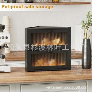 Boîte à pain en bambou à double couche, conteneur de rangement alimentaire en acrylique pour cuisine, blanc - Product Image 5