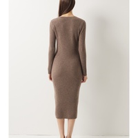 Robe en cachemire pour femme, robe en tricot côtelé, col en V, coupe ajustée, manches longues, 30% cachemire, robe midi en tricot, couleur personnalisée