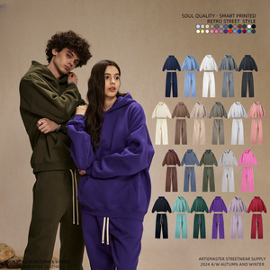 2024 mới đến quá khổ fleeced của nam giới Hoodies & Jogger thiết lập thẳng chân Sweatpants Boxy phù hợp với không có dây rút unisex Hoodies thiết lập - Product Image 6