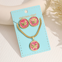 Set Perhiasan Enamel Baja Anti Karat Anti Air Mirawell Baru, Kalung Rantai Ular, Anting Kupu-kupu, Hati, Bunga