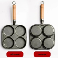 Wajan Telur Besi Cor Anti Lengket Laris Manis, Peralatan Masak Sarapan 4 Lubang, Wajan Penggorengan Omelet Pancake Dengan Gagang