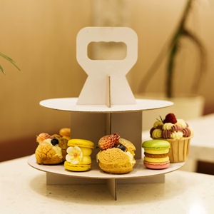 Support à gâteaux en carton pour le thé de l'après-midi en famille, boîte de rangement portable à plusieurs niveaux pour desserts, avec poignée, pour cupcakes et macarons - Product Image 3