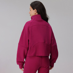 Nouveau sweat-shirt de sport à col montant semi-zippé, en velours épais, décontracté, chaud, ample, pour le jogging et le yoga, automne-hiver - Product Image 2