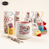 Tasse à café blanche brillante avec poignée en forme de cœur, impression cœur rouge SWT, vente en gros, personnalisable, mug en céramique pour la Saint-Valentin
