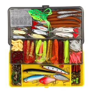 Ensemble de leurres de pêche en métal et plastique Spoil Catch avec boîte à leurres et attractifs pour la pêche au bar, à la truite, au saumon en lac et en ruisseau, vers souples en plastique - Product Image 1