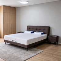Lit Minimaliste Ajustable en Métal avec Revêtement en Cuir Véritable, Design Ultra-Simple, Durable, Écologique, S'adapte à la Décoration Moderne de la Maison